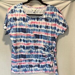Coral Bay Blue and Pink Tie-Dye Short Sleeve Top